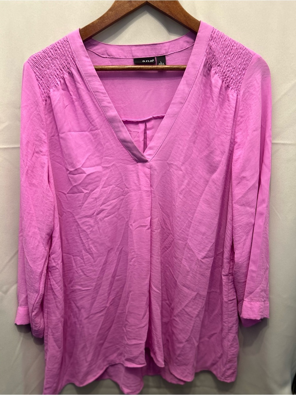 a.n.a Bubblegum Pink V-Neck Smocked Shoulder Blouse